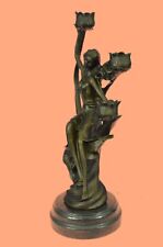 Large Semi Nude Triple Candelabra Candle Holder Bronze Sculpture Statue Art DEAL picture