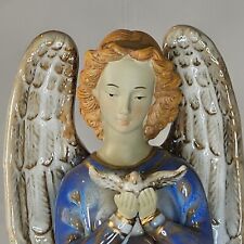 Angel Of Peace Blue Ceramic Figurine Statue Holding a Dove 11.75