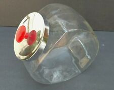 Vintage General Store Glass Slanted Penny Candy Jar W/Chrome Lid & Red Knob picture