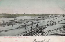 Marinette WI Wisconsin Log Boom Workers Logging Lumber Industry Vtg Postcard E27 picture