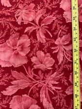 1800s Antique Fabric Burgundy French Pansy Print ~ Red & Pink ~ 19