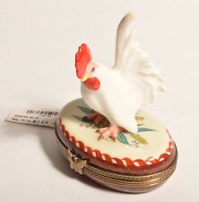 Vtg Limoges Peint Main France Mini Hinged Trinket White Box Rooster Grain AS IS picture