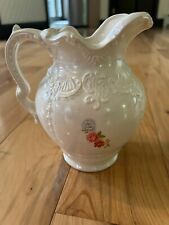 Vintage Arners Pitcher Ceramic White & Roses 7” EXCELLENT CONDITION picture