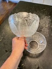 Pair Gorgeous Vtg Profusely Embossed Etched Gas Shades w 4” fitter picture