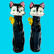 Vintage Black Cats Oil and Vinegar Decanter Cruet Set Japan Sticker 1950s MCM 8