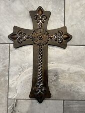 Beautiful Metal Cross With Fleur de lis. 21 Inches 14 In picture