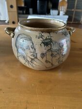 Mary Lou Higgins Pottery Vase Large Faces 6x6”-Stress Fractures picture