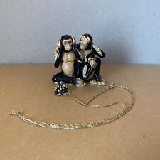 Kingspoint Design Enamel Crystal Hear No Evil Wise Monkey Trinket Box & Necklace picture