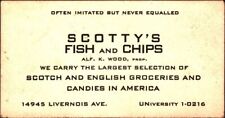 Vtg Scotty's Fish & Chips Livernois Ave Detroit MI Business Card picture
