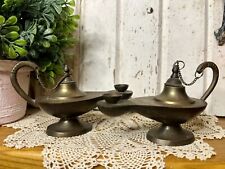 Pair of Brass Vintage Aladdin Genie Style Oil Lamps picture