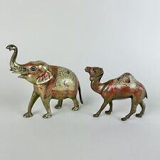 Vintage Brass Etched Hand Painted Elephant Camel Figurines Lot Made In India picture