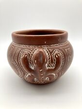 Amazonian Red Pottery Bowl Planter White Sgraffito Design Applied Turtles 4” picture