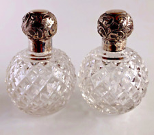 Sterling Silver Lead crystal Glass Pair Small Lotion Bottles Birmingham 1912 picture