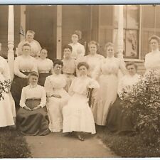 c1910s Large Group of Older Women RPPC Dress Fashion House Real Photo Lady A129 picture