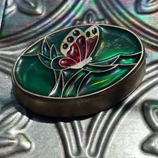 Vtg Stained Glass Brass Butterfly Trinket Box Handmade Elegant Gift picture