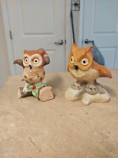 2 Vintage Owl Ceramic Figurines One Royal Crown. One Made In Taiwan  picture