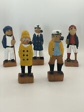 5 Vintage Hand Carved Wooden Nautical Figurines  4-4.5