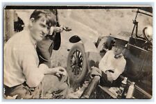 c1910's Mens Picnic Automobile Candid Canteen RPPC Photo Antique Postcard picture