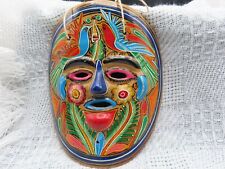 VINTAGE MEXICAN RED CLAY FACE MASK WALL HANGING 8-1/2” LG. picture