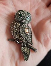 SIGNED SWAROVSKI CRYSTAL WOOD OWL PIN /BROOCH RETIRED  picture