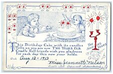 1913 Birthday Caje With Tow Candle washburn North Dakota ND Antique Postcard picture