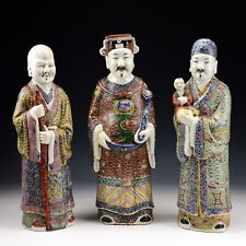 3 Large Chinese Famille Rose Porcelain Immortals Shou Fu Lu Statues Figures 19