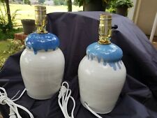 2 Pottery Electric Lamps 11.5 Inches X6 Inches. 3 Way Switch picture