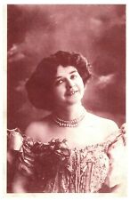 Victorian Girl Pearl Necklace Antique Postcard 1907 Real Picture B1 picture