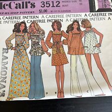 Vintage 1970s McCalls 3512 Boho Cottagecore Dress or Smock Sewing Pattern 16 CUT picture