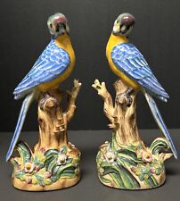 Pair of Andrea by Sadek Parrots Ceramic Bird Figures 11.5” Tall picture