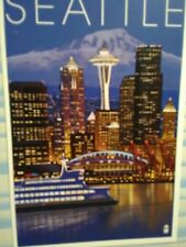 AMAZING PHOTO POST CARD SEATTLE @ DUSK PUGET SOUND FERRY SEATTLE WASHINGTON picture