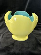 Vintage Grantcrest Japan Pottery Vase Rare 1950’s Yellow W/Blue Interior picture