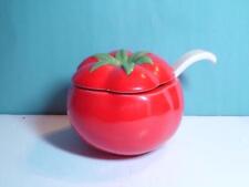 VINTAGE HANDPAINTED CERAMIC TOMATO LIDDED SUGAR BOWL WITH SPOON MHJ 84 picture