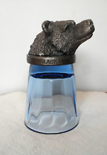 Vintage Alaska Pewter Bear Head Shot Glass Heavy Thick Blue Glass picture