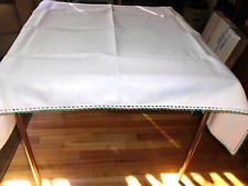 Vintage White Tablecloth with Crocheted White & Green Edging picture
