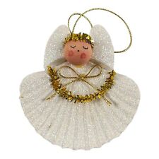 Vintage Angel Real Sea Shell Christmas Ornament Iridescent Glitter Handmade picture