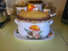 Vintage 1978 Sears Roebuck Co Merry Mushroom Ceramic Soup Tureen w/Ladle & Plate picture