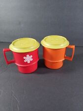 VTG Set 2 Tupperware Coffee Mugs/Cups & Coaster Lids Autumn Colors #1312 #1313 picture
