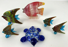 ❤️ 6PC Small Glass and Stone Fish & Turtle Pink Onyx Fish Tank Decor picture