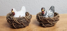 Vintage Porcelain Chicken with Egg & Wood Nest Set of 2 Farmhouse Decor     -S8 picture