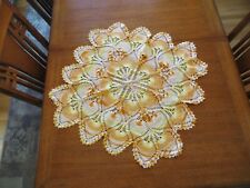 Vintage Retro Hand Crocheted Table Topper Tablecloth Yellow Gold 34