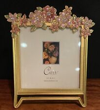 Burnes of Boston 2001 Crystal Floral Carr 3-1/2x3-1/2 Enameled Pink Gold Tone picture