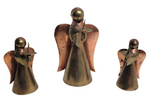 Vtg Set Of 3 Brass & Copper Christmas Angel Candle Holders 1 Aprox 7