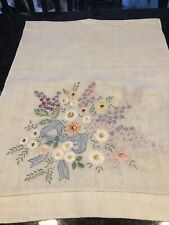 Beautiful White Linen Embroidered Table Runner/Dresser Scarf picture