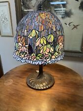 Lotus Intricate Exquisite Tiffany Glass Style Table Lamp W/Bronze 3 Bulb Base picture