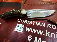 HANDFORGED CUSTOM HUNTING, SKINNING COWBOY KNIFE WITH STAG HANDLE & SHEATH picture