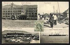 KOWLOON HONG KONG CHINA TO BOSTON USA SHIPS STAMP MULTI-VIEW POSTCARD (c. 1910) picture