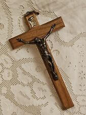 Antique Germany Wood Bronze Catholic Wall Crucifix Cross Jesus Christ  picture