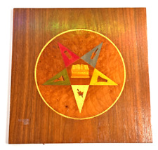vtg Wood Folk Art Mason Masonic inlaid plaque wooden order eastern star picture
