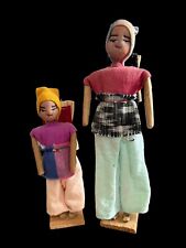 Vintage Handmade Guatemala Folk Art Dolls Mother Child Paper Cardboard Fabric picture